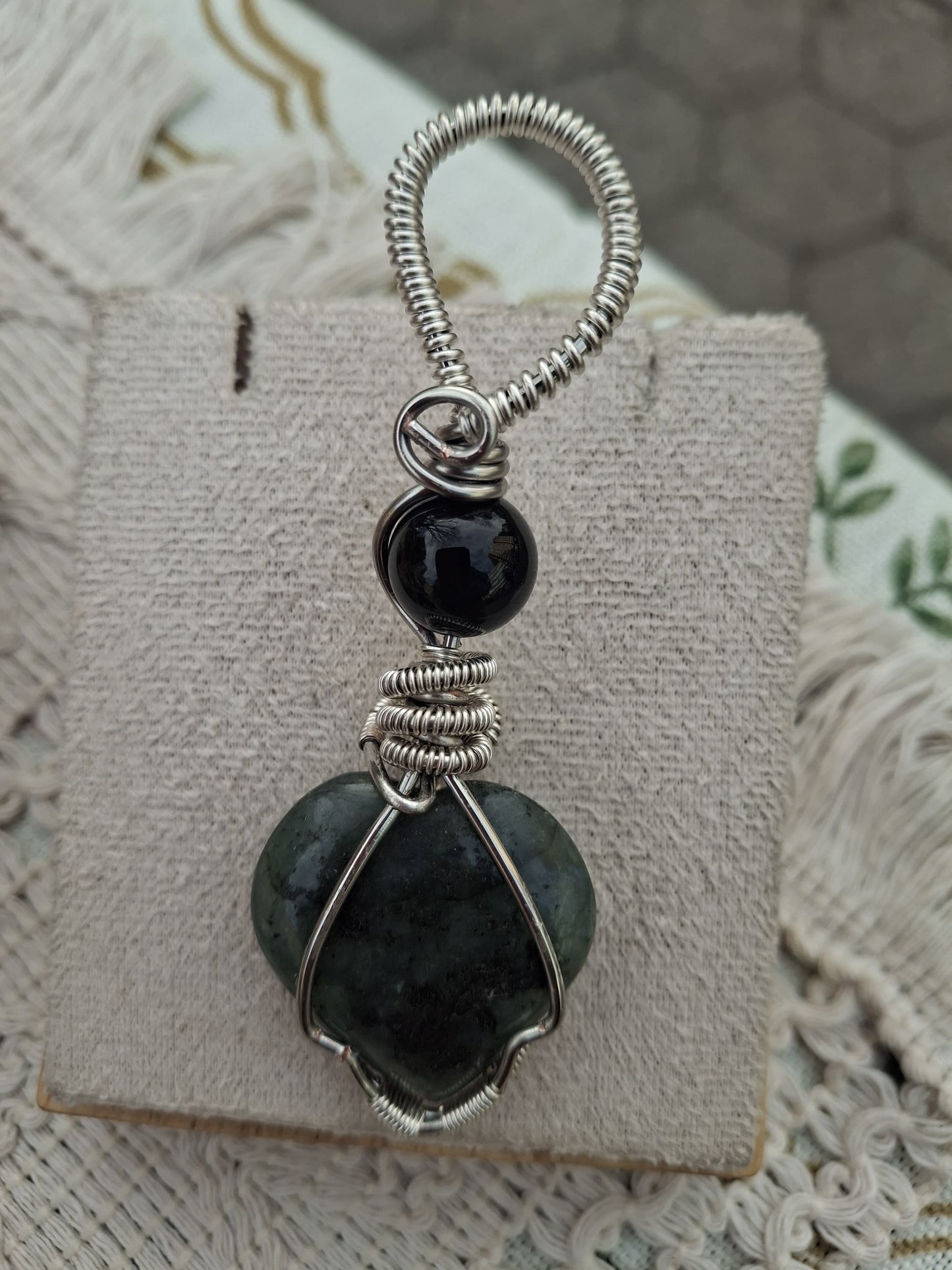 Labradorite Heart with Obsidian Accent – A Story of Guarded Love