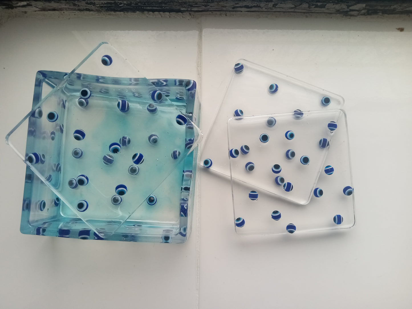 Evil Eye Inspired 5-piece Resin Coaster and Resin Holder