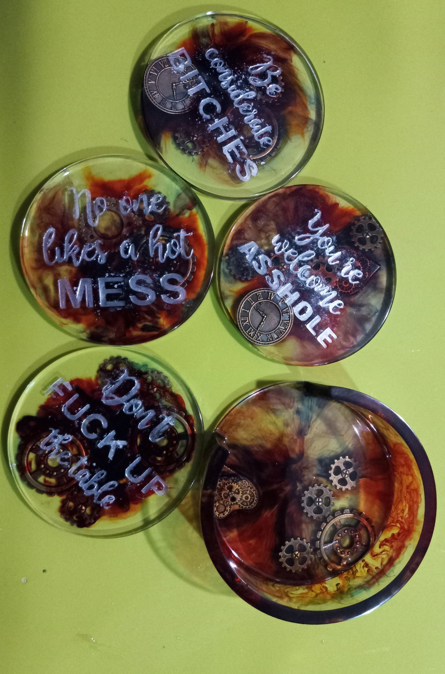 5 piece Coasters with Attitude - Steam Punk Style