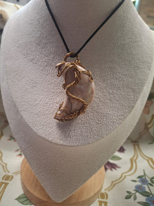 Rhodonite Crescent with Tree of Life – A Story of Healing and Growth