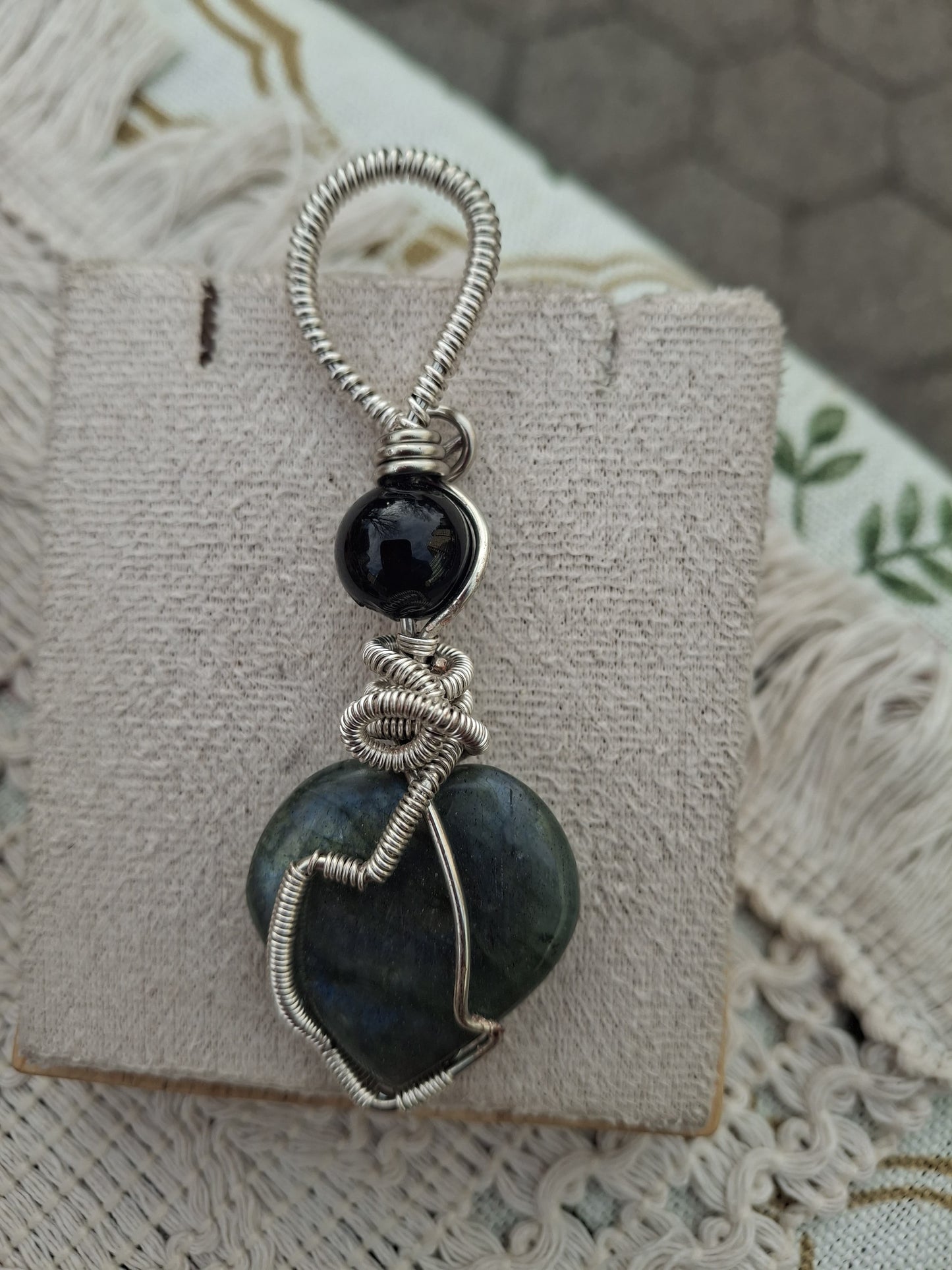 Labradorite Heart with Obsidian Accent – A Story of Guarded Love