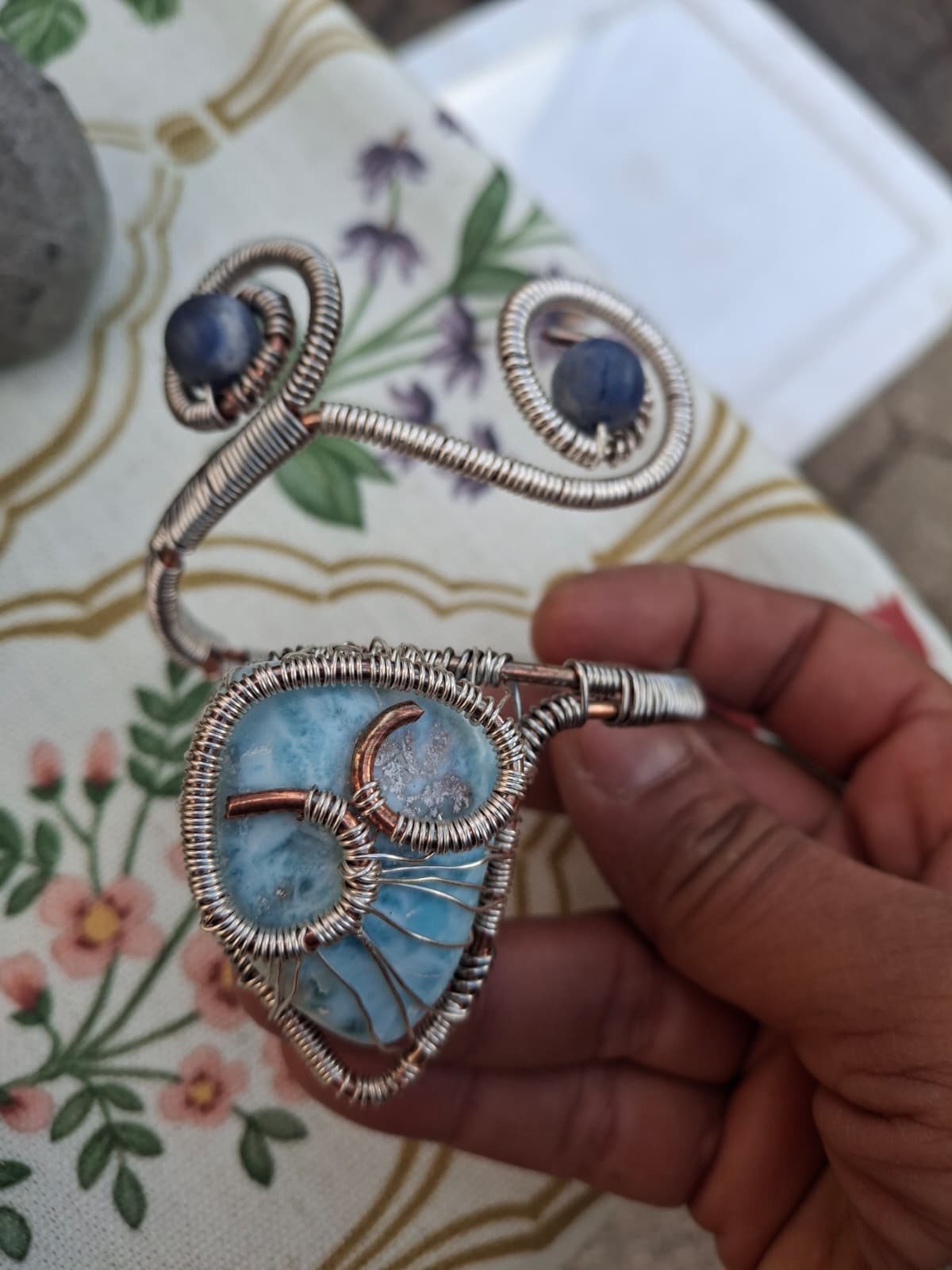 Larimar & Blue Sodalite Forearm Cuff – A Story of Calm Truth and Balance
