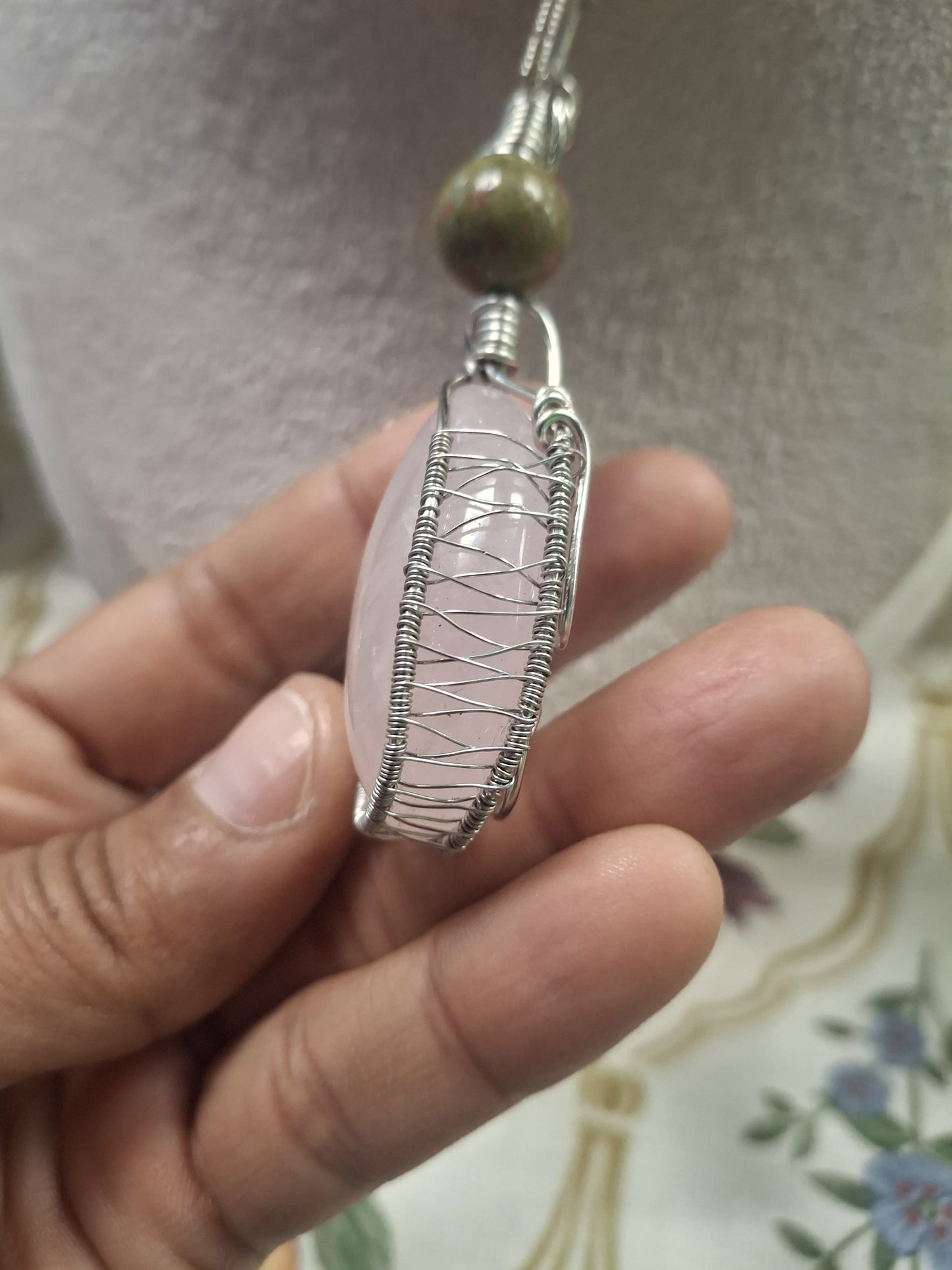 Rose Quartz Palm Stone with Unakite – A Story of Gentle Healing