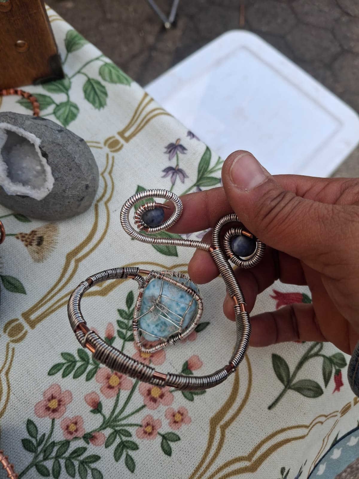 Larimar & Blue Sodalite Forearm Cuff – A Story of Calm Truth and Balance